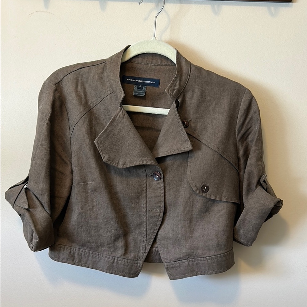 French Connection Brown Utility Jacket Roll-Up Sleeves